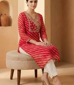 Pink women leheriya printed georgette kurta