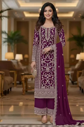 Wine color girlie butterfly net ceremonial salwar kameez for glamorous looks