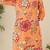 Orange floral screen printed v-neck straight kurta with trousers