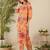 Orange floral screen printed v-neck straight kurta with trousers