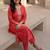 Red women leheriya printed mirror work kurta