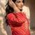 Red women leheriya printed mirror work kurta