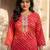 Red women leheriya printed mirror work kurta
