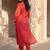 Red women leheriya printed mirror work kurta