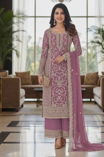 Purple color girlie butterfly net ceremonial salwar kameez for glamorous looks