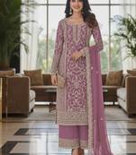 Purple color girlie butterfly net ceremonial salwar kameez for glamorous looks