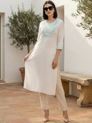 White women embroidered thread work kurta 5