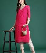 Magenta leheriya printed mirror work chiffon kurta