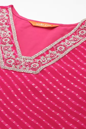 Magenta leheriya printed mirror work chiffon kurta