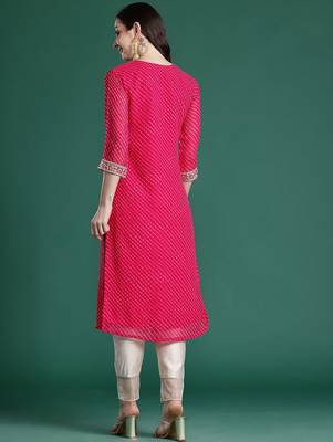 Magenta leheriya printed mirror work chiffon kurta 4