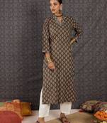 Grey women ethnic motifs printed sequinned kurta