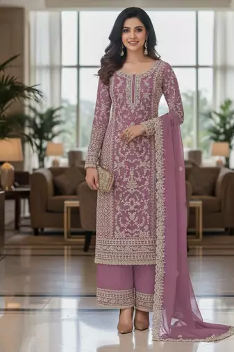 Purple color girlie butterfly net ceremonial salwar kameez for glamorous looks
