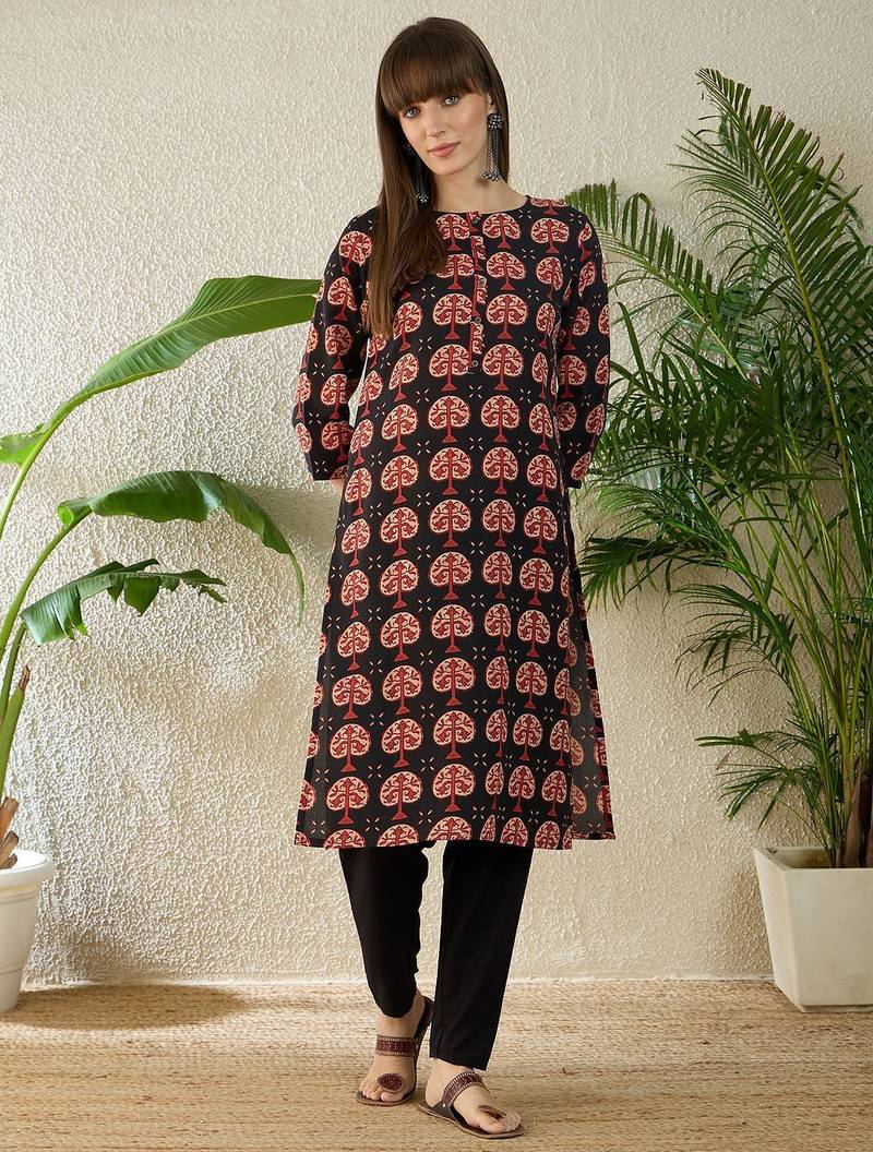Black women ethnic motifs printed kurta