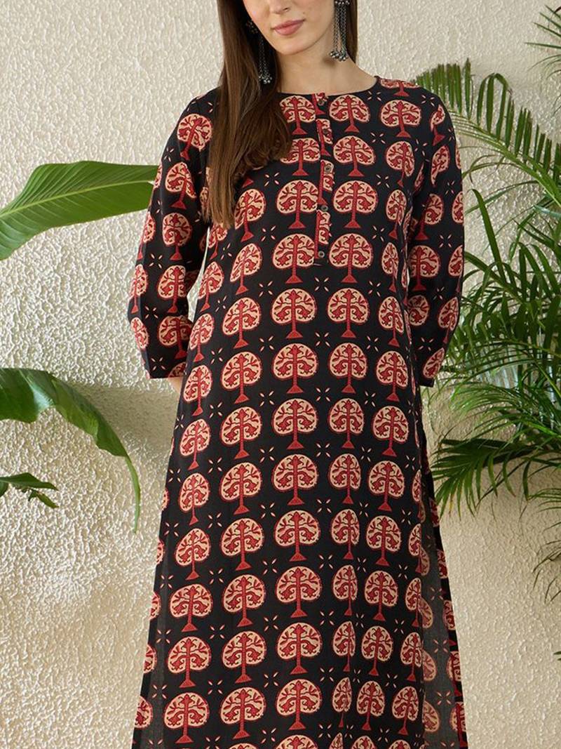 Black women ethnic motifs printed kurta