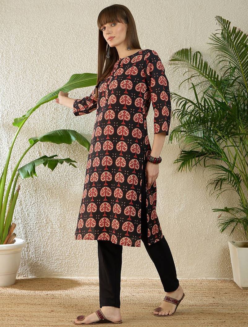 Black women ethnic motifs printed kurta