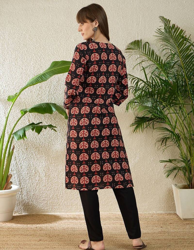 Black women ethnic motifs printed kurta