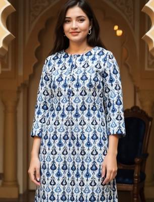 Blue women ethnic motifs printed straight kurta 1