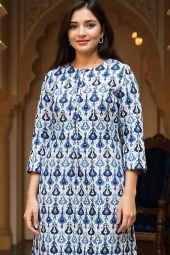 Blue women ethnic motifs printed straight kurta