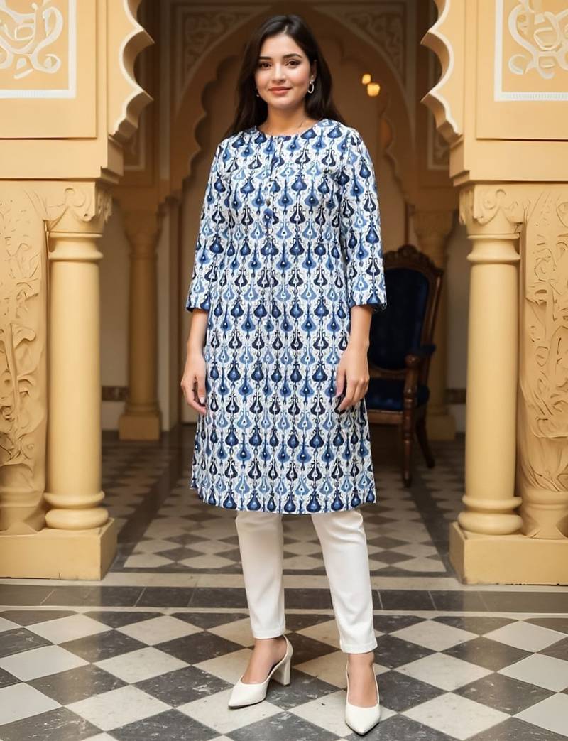 Blue women ethnic motifs printed straight kurta