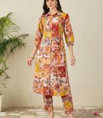 Multicolor women floral printed regular pure cotton kurta with trousers