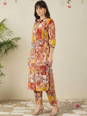 Multicolor women floral printed cotton kurta with trousers 3