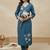 Blue women floral embroidered regular thread work kurta with trousers