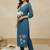 Blue women floral embroidered regular thread work kurta with trousers