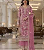 Pink color girlie butterfly net ceremonial salwar kameez for glamorous looks