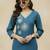 Blue women floral embroidered regular thread work kurta with trousers