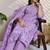 Purple women floral printed regular pure cotton kurta with trousers & with dupatta