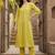 Lime green women pleated kurta with trousers