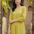 Lime green women pleated kurta with trousers