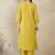 Lime green women pleated kurta with trousers