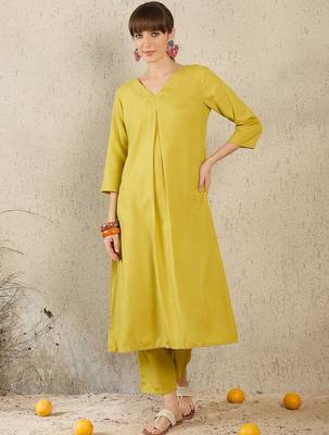 Olive women solid kurta with trouser 2
