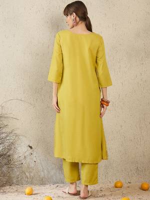 Olive women solid kurta with trouser 4