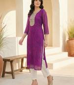 Purple women leheriya printed sequinned georgette kurta