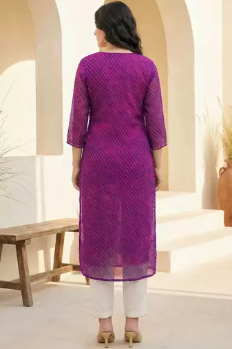 Purple women leheriya printed sequinned georgette kurta