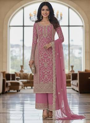 Pink color girlie butterfly net ceremonial salwar kameez for glamorous looks 2