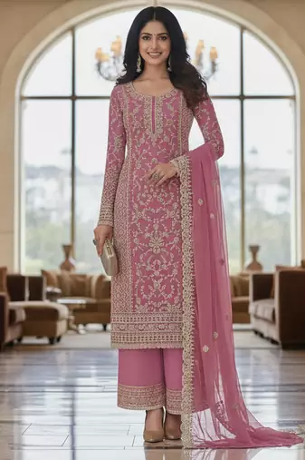 Pink color girlie butterfly net ceremonial salwar kameez for glamorous looks