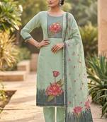 Green color banarasi cotton fabric ethnic partywear salwar kameez
