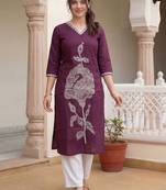 Burgundy floral embroidered thread work kurta