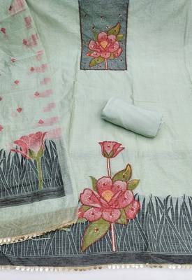 Green color banarasi cotton fabric ethnic partywear salwar kameez 3