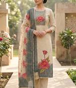 Beige color banarasi cotton fabric ethnic partywear salwar kameez