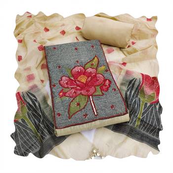 Beige color banarasi cotton fabric ethnic partywear salwar kameez 2