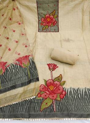 Beige color banarasi cotton fabric ethnic partywear salwar kameez 3