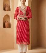 Pink women leheriya printed georgette kurta