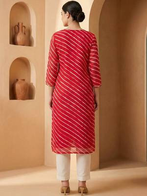 Pink women leheriya printed georgette kurta 4