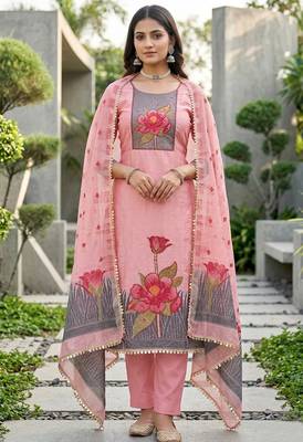 Pink color banarasi cotton fabric ethnic partywear salwar kameez 1