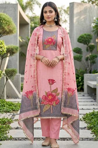 Pink color banarasi cotton fabric ethnic partywear salwar kameez