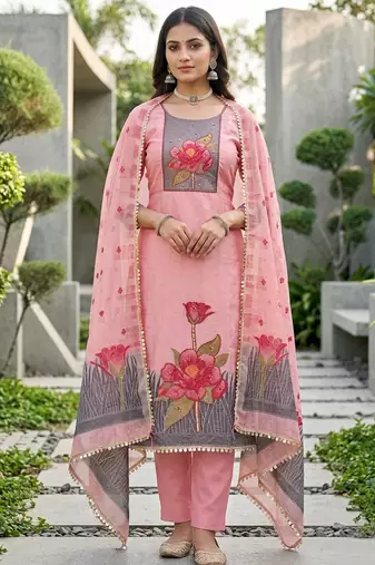Pink color banarasi cotton fabric ethnic partywear salwar kameez